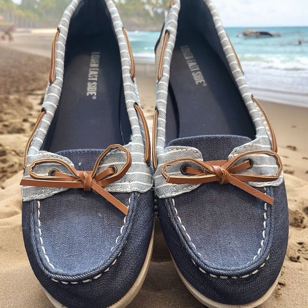 Lower East Side Women's Boat Shoes Size 8 Blue & White Stripe Denim Loafers